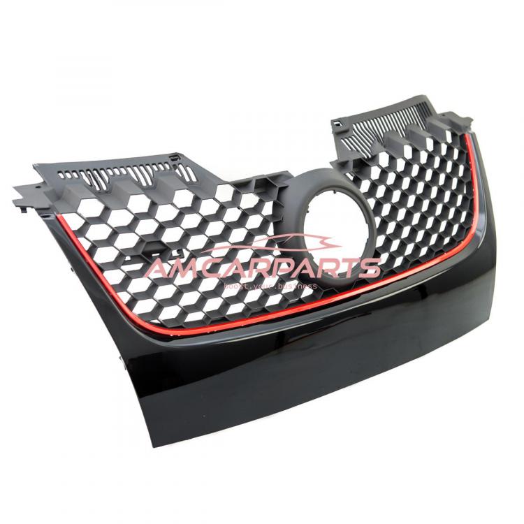 Preview: Upgrade Design Kühlergrill Rot mit Emblemhalter für VW Golf 5 GTI 2003-2009