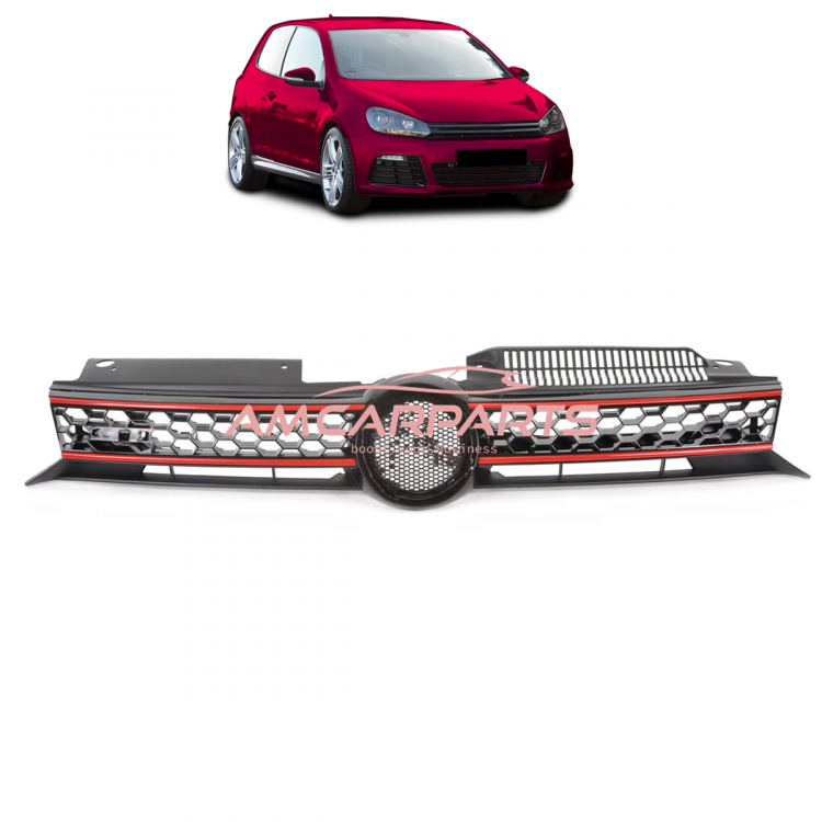Upgrade Design Kühlergrill Rot mit Emblemhalter für VW Golf 6 GTI 2008-2014