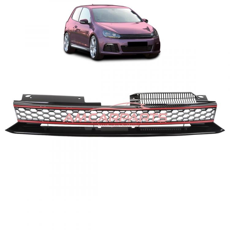 Upgrade Design Kühlergrill ohne Emblem, schwarz, rot, passend für VW Golf 6 (2008-2014) GTI