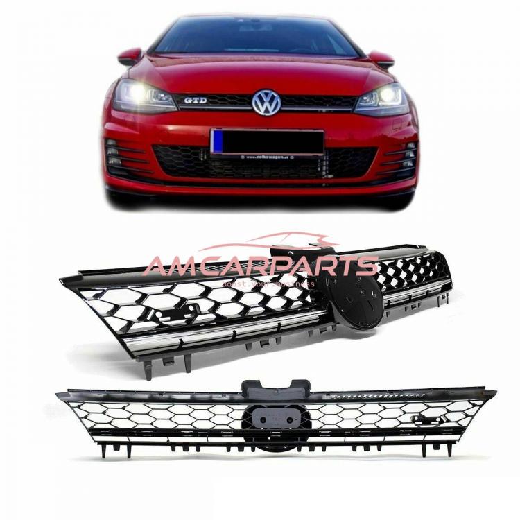 Upgrade Design Kühlergrill Chrom mit Emblemhalter für VW Golf 7 GTD 2012-2016