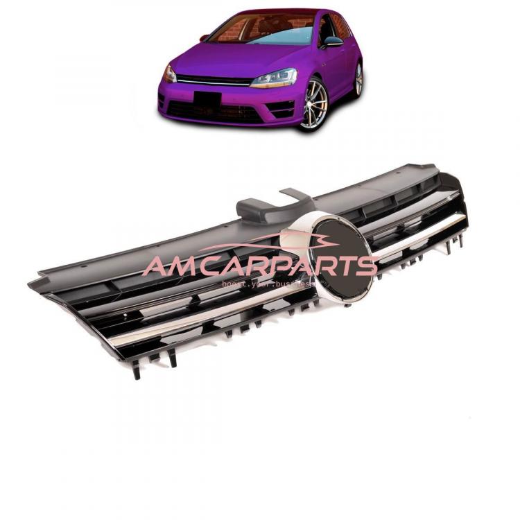 Upgrade Design Kühlergrill Schwarz mit chrom Zierstreifen für VW Golf 7 R 2012-2016