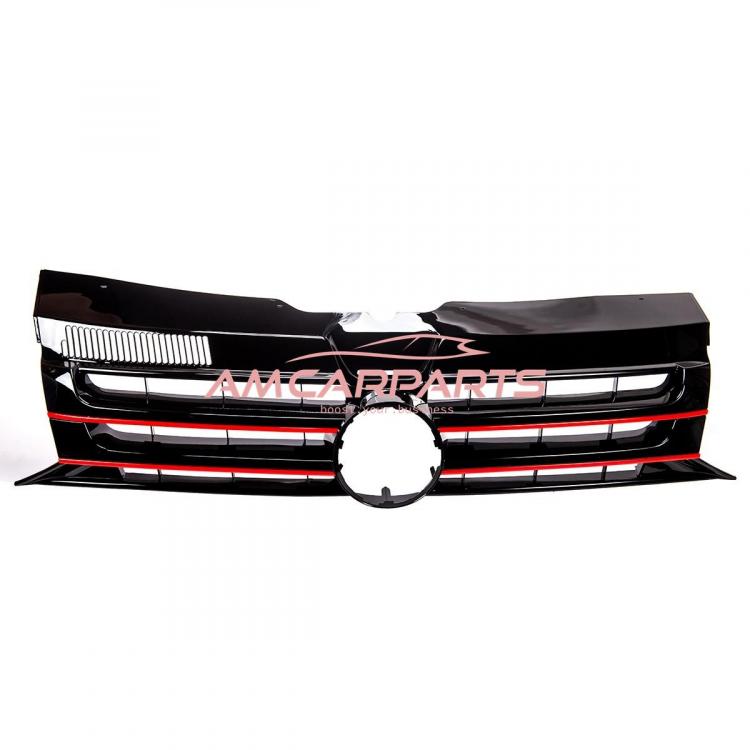 Preview: Upgrade Design Kühlergrill in Schwarz glänzend mit roten Streifen, für VW Transporter T5.1 Facelift 2009-2015