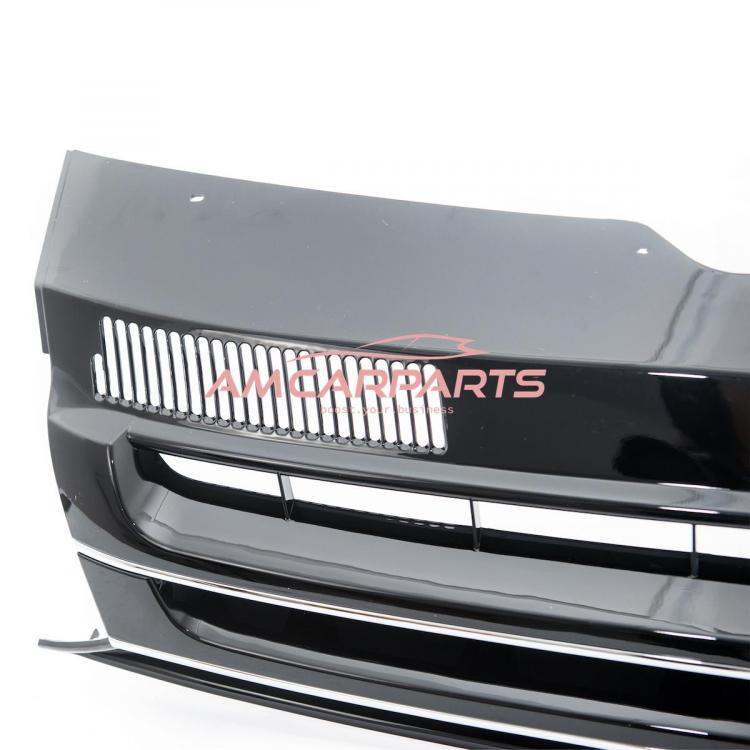 Preview: Upgrade Design Kühlergrill für Volkswagen T5 09-15 Hochglanz-schwarz mit Chrom Zierleiste ohne Emblemhalter
