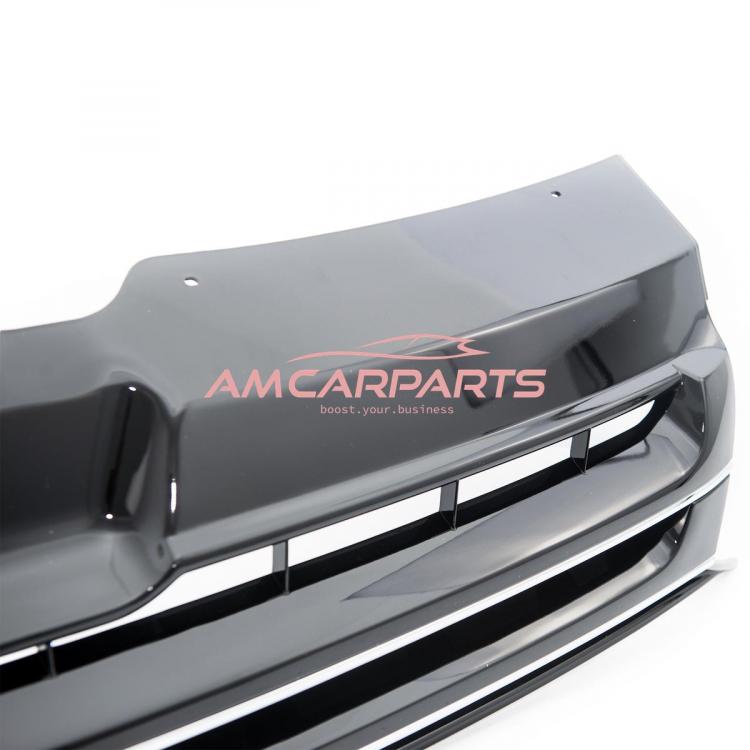 Upgrade Design Kühlergrill für Volkswagen T5 09-15 Hochglanz-schwarz mit Chrom Zierleiste ohne Emblemhalter