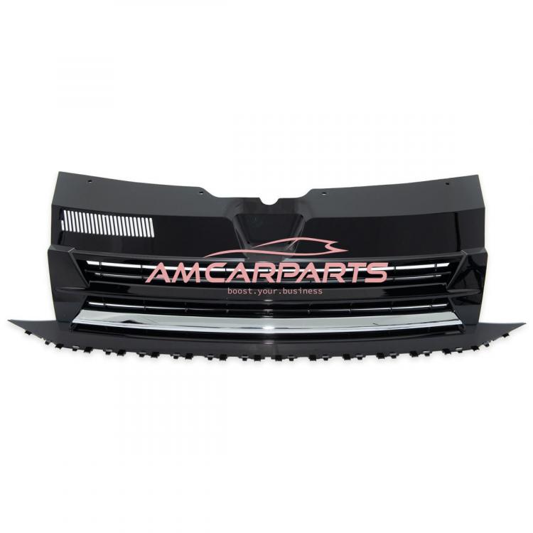 Upgrade Design Kühlergrill für Volkswagen T6 15-19 Hochglanz-schwarz mit Chromleiste ohne Emblemhalter