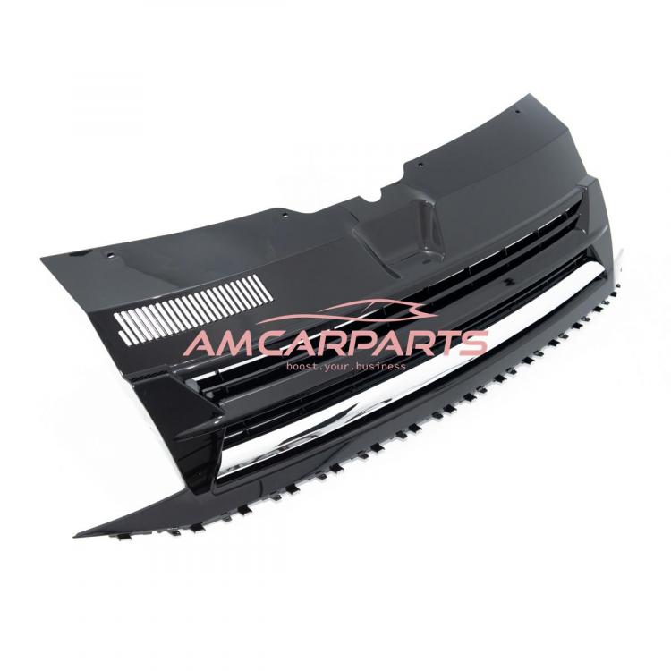 Preview: Upgrade Design Kühlergrill für Volkswagen T6 15-19 Hochglanz-schwarz mit Chromleiste ohne Emblemhalter