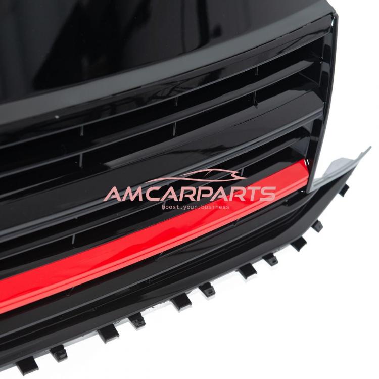 Preview: Kühlergrill in hochglanz schwarz mit roter Leiste und Emblemhalter für VW T6 Multivan/Transporter/Caravelle/Pritsche Modelle