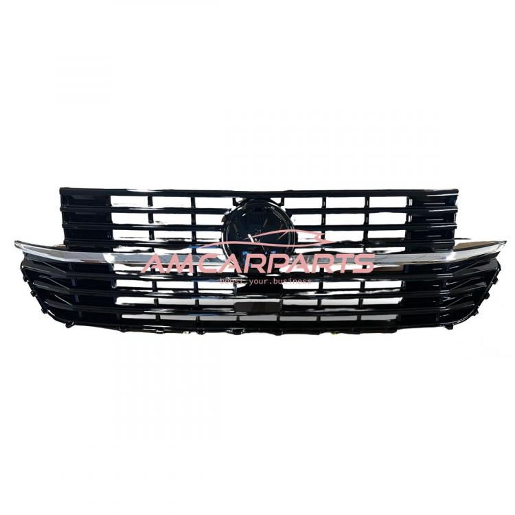 Upgrade Design Kühlergrill Schwarz glänzend mit chrom Zierstreifen und Emblemhalter für VW T6.1 Multivan 2019-2024