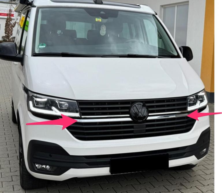 Upgrade Design Frontgrillblenden, langes Set, glänzend Schwarz passend für VW T6.1 Multivan 2019-2024