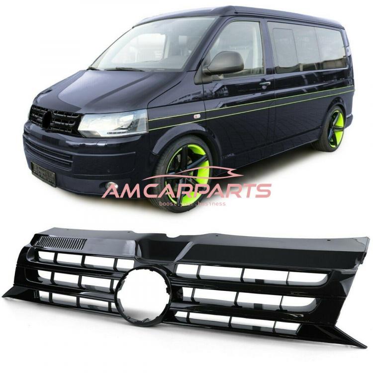 Upgrade Design Kühlergrill Hochglanzschwarz mit Emblemhalter, für VW T5 Multivan 2009–2015