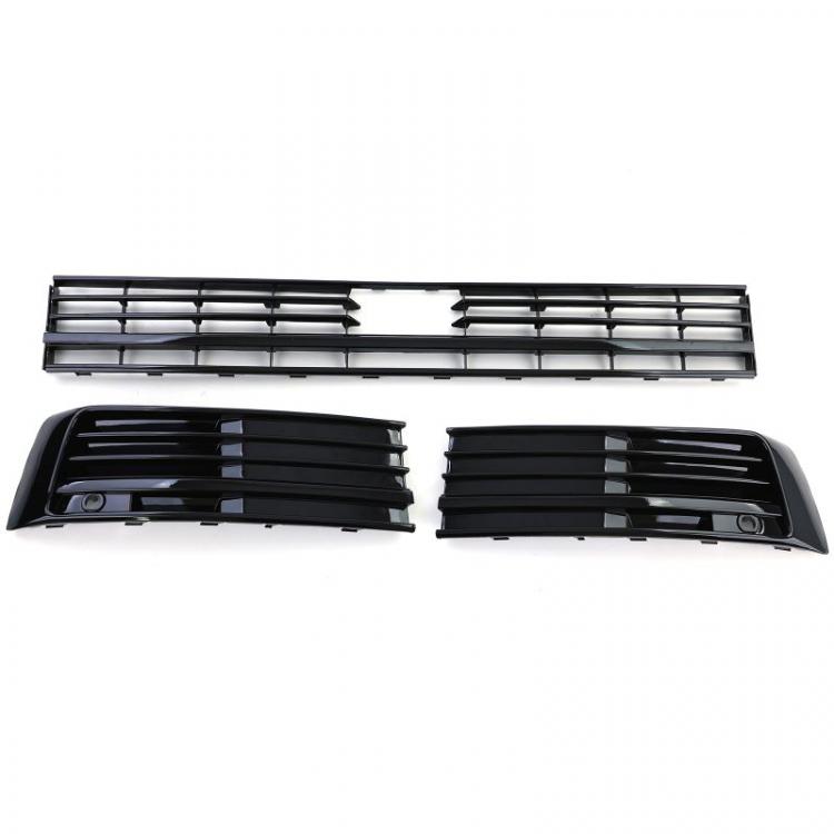Paket-Upgrade Design Kühlergrill + Set Gitter Grill Einsatz Stoßstange vorne unten Hochglanz Schwarz-für Volkswagen T6 mit ACC 15-19 Hochglanz-schwarz