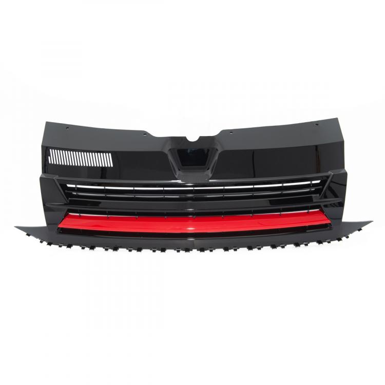 Paket-Upgrade Design Kühlergrill + Set Gitter Grill Einsatz Stoßstange vorne unten Hochglanz Schwarz-für Volkswagen T6 15-19 Hochglanz-schwarz