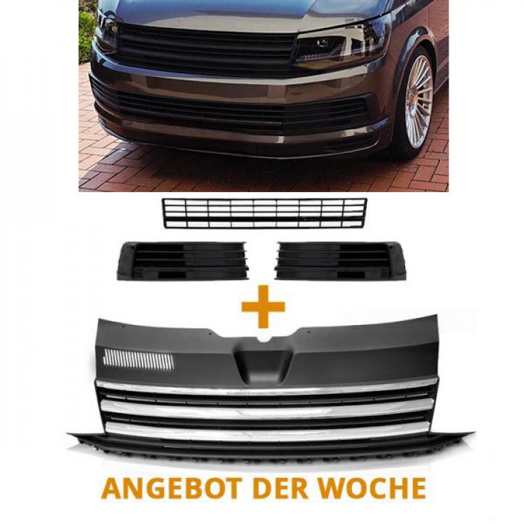 Paket-Upgrade Design Kühlergrill + Set Gitter Grill Einsatz Stoßstange vorne unten Hochglanz Schwarz-für Volkswagen T6 15-19 Hochglanz-schwarz