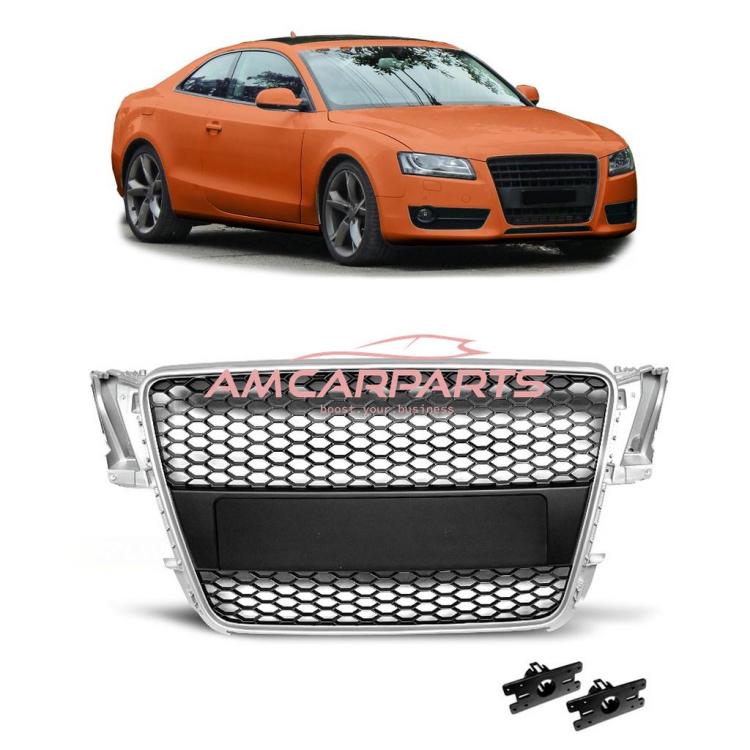 Upgrade Sportgrill / Kühlergrill für Audi A5 (8T) Coupe Cabrio Sportback 07-11 Silber/Schwarz in Wabendesign