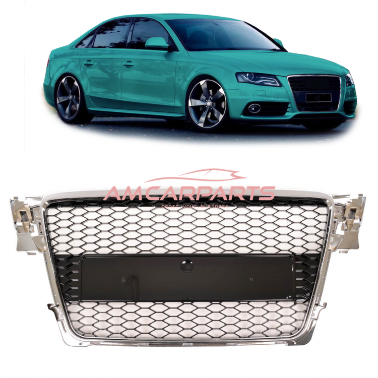Upgrade Design Sportgrill / Kühlergrill für Audi A4 B8 08-12 Chrom/Hochglanz-schwarz in Wabendesign