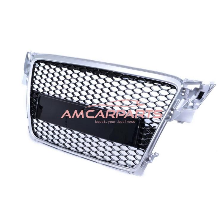 Preview: Upgrade Design Sportgrill / Kühlergrill für Audi A4 B8 08-12 Silber/Hochglanz-schwarz in Wabendesign