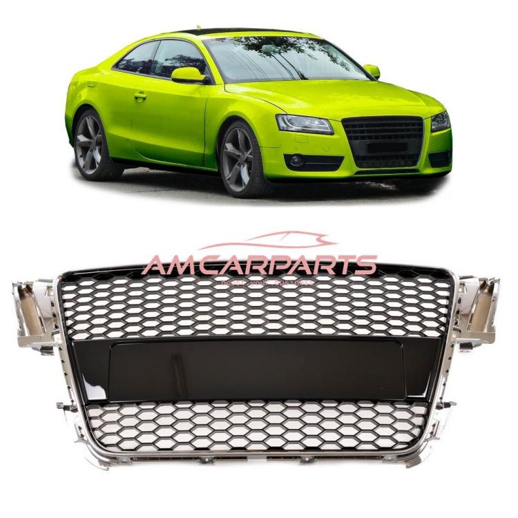 Upgrade Sportgrill / Kühlergrill für Audi A5 (8T) Coupe Cabrio Sportback 07-11 Chrom / Hochglanz-schwarz in Wabendesign