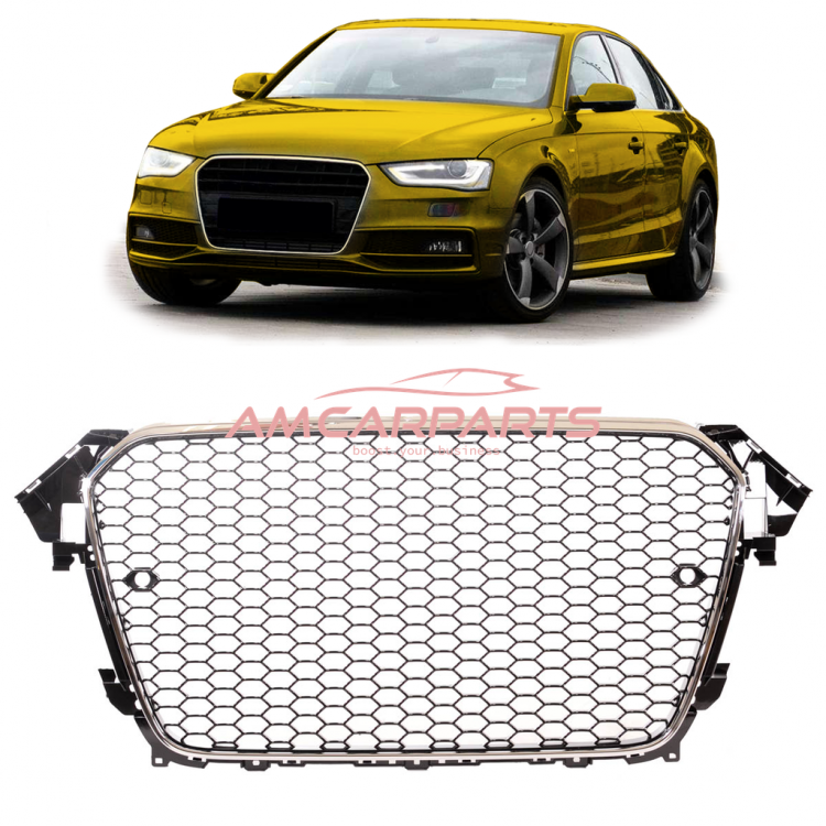 Upgrade Design Sportgrill / Kühlergrill für Audi A4 B8 Facelift 13-16 Chrom/Hochglanz-schwarz in Wabendesign