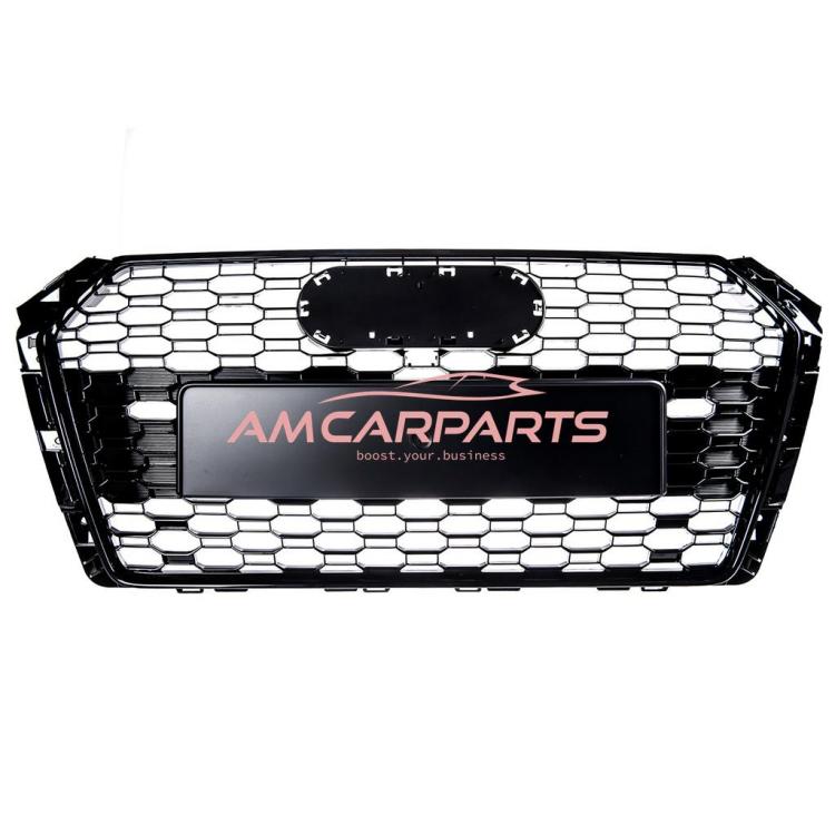 Preview: Upgrade Design Sportgrill / Kühlergrill für Audi A4 B9 (8W) 15-19 Hochglanz schwarz in Wabendesign mit Emblemhalter