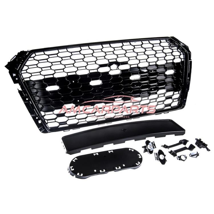 Preview: Upgrade Design Sportgrill / Kühlergrill für Audi A4 B9 (8W) 15-19 Hochglanz schwarz in Wabendesign mit Emblemhalter