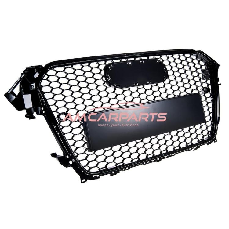 Preview: Upgrade Design Sportgrill / Kühlergrill für Audi A4 B8 Facelift 13-16 Hochglanz-schwarz in Wabendesign mit Emblemhalter
