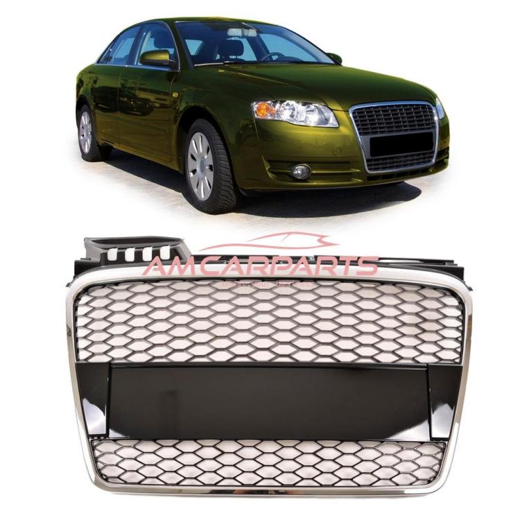 Upgrade Design Sportgrill / Kühlergrill für Audi A4 B7 05-08 chrom/schwarz in Wabengitter Optik
