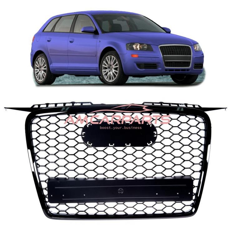 Upgrade Sportgrill / Kühlergrill für Audi A3 8P 05-08 Hochglanz schwarz in Wabengitter-Optik