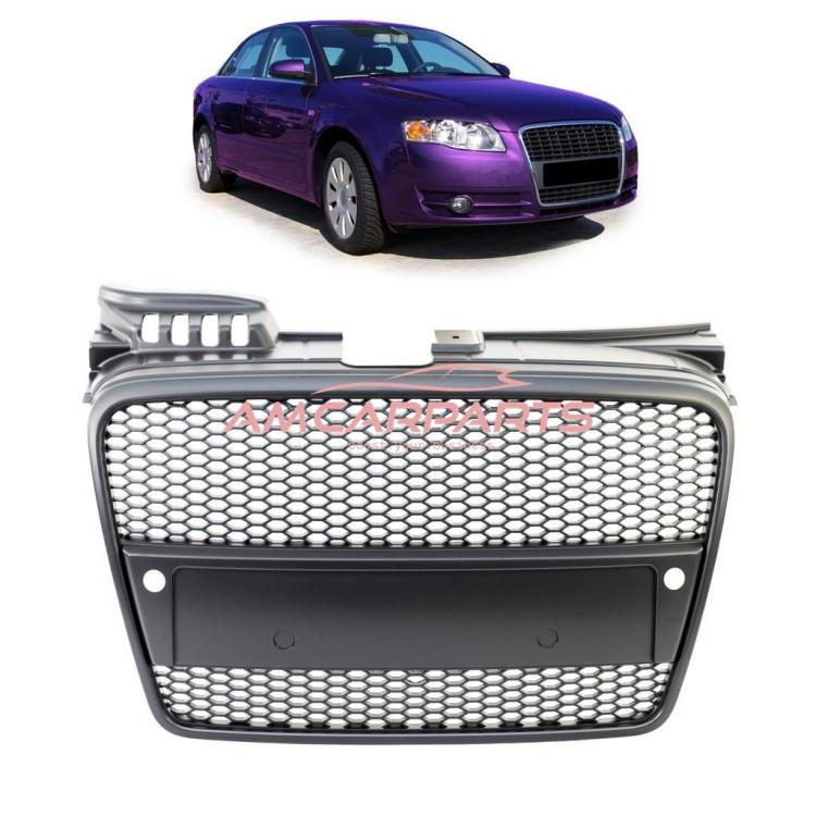 Upgrade Design Sportgrill / Kühlergrill für Audi A4 B7 05-08 Matt-schwarz in Wabengitter Optik mit PDC