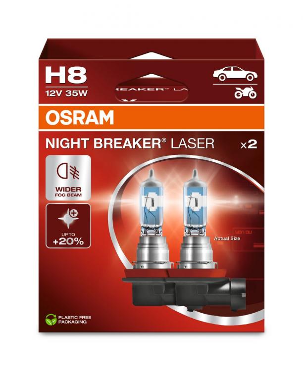 H8 12V 35W PGJ19-1 NIGHT BREAKER® LASER +150% mehr Helligkeit 2 St. OSRAM