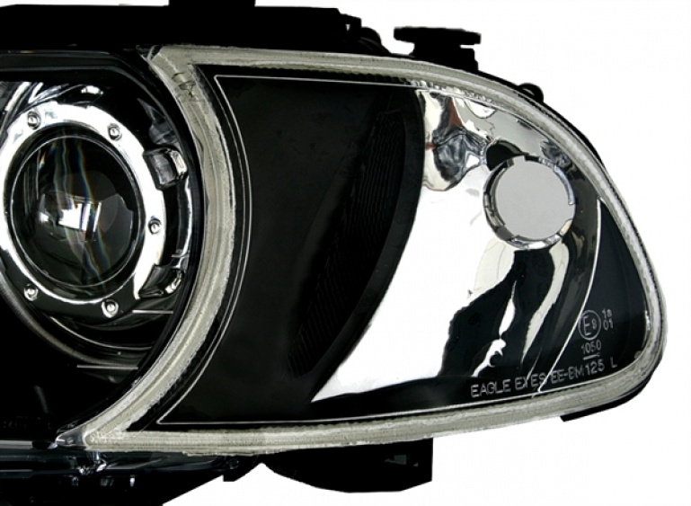 CCFL Angel Eyes Scheinwerfer Set inkl. Blinker für BMW 3er E46 Coupe /  Cabrio 98-01 schwarz Set