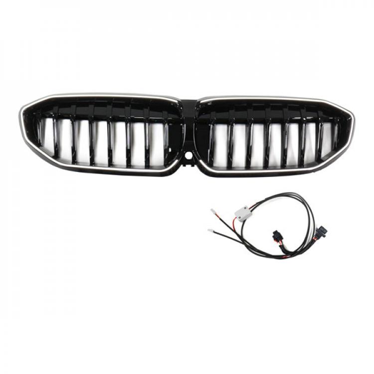 LED-Kühlergrill mit einer Lamelle in Hochglanzschwarz für BMW 3er G20 2019-2022