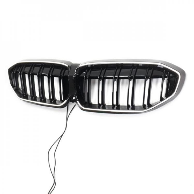 LED-Doppellamellen-Kühlergrill in Schwarz glänzend passend für BMW 3er G20 2019-2023