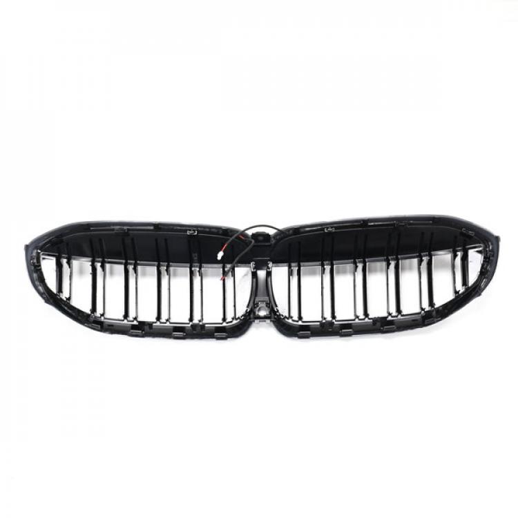 LED-Doppellamellen-Kühlergrill in Schwarz glänzend passend für BMW 3er G20 2019-2023