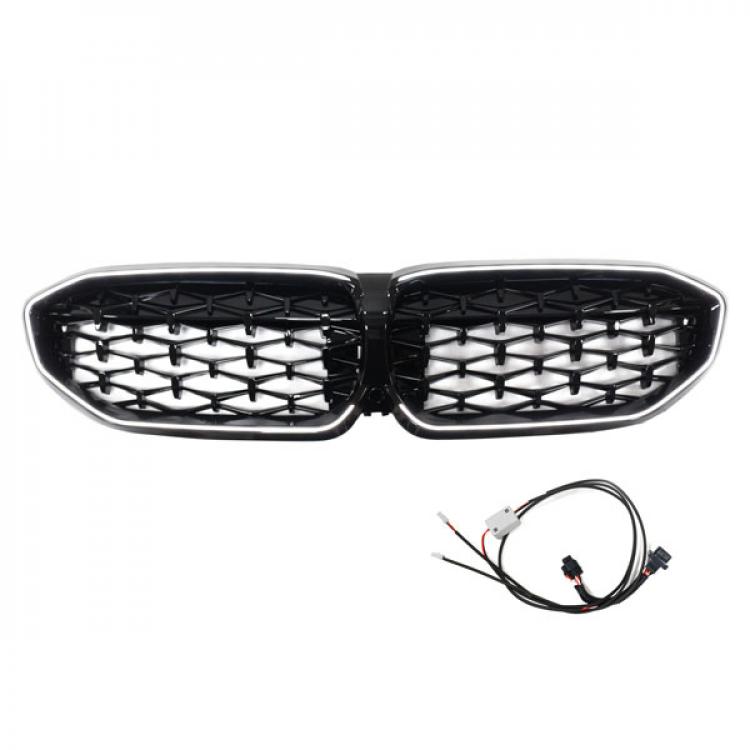 LED-Kühlergrill schwarz für BMW 3er G20 2019-2023 für Umbau auf Diamantdesign/Look