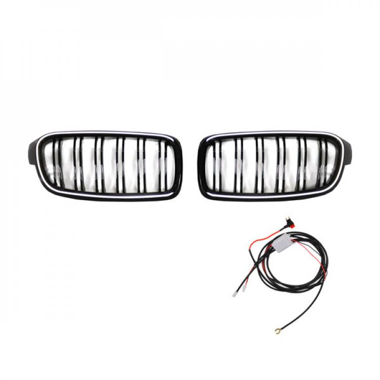 LED-Doppellamellen-Kühlergrill in Schwarz glänzend, passend für BMW 3er F30 2012–2019
