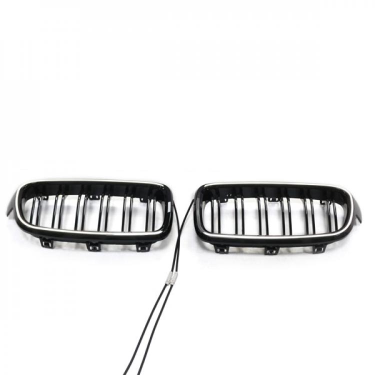 LED-Doppellamellen-Kühlergrill in Schwarz glänzend, passend für BMW 3er F30 2012–2019