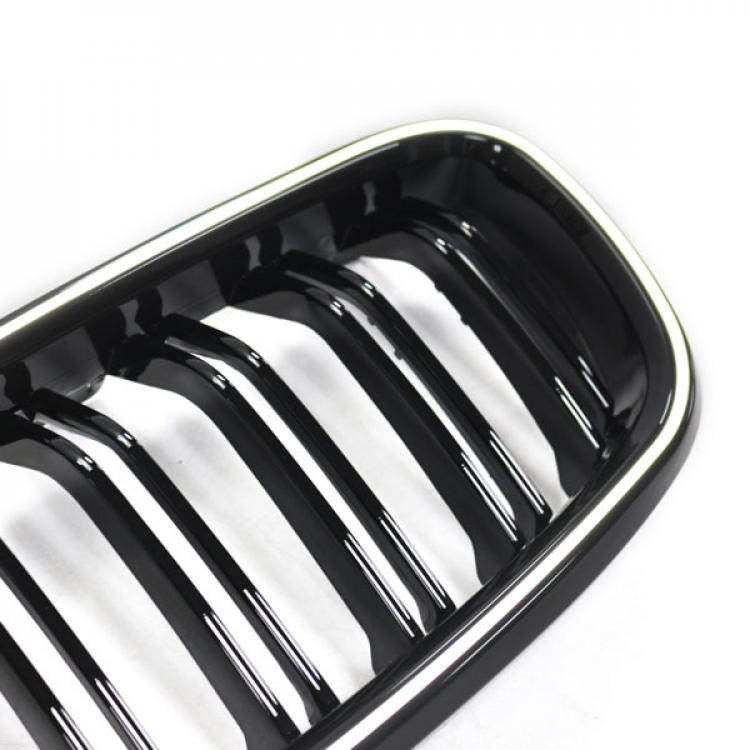 LED-Doppellamellen-Kühlergrill in Schwarz glänzend, passend für BMW 3er F30 2012–2019