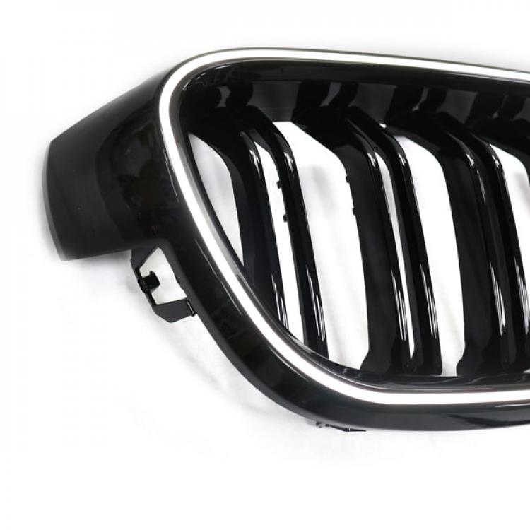 LED-Doppellamellen-Kühlergrill in Schwarz glänzend, passend für BMW 3er F30 2012–2019