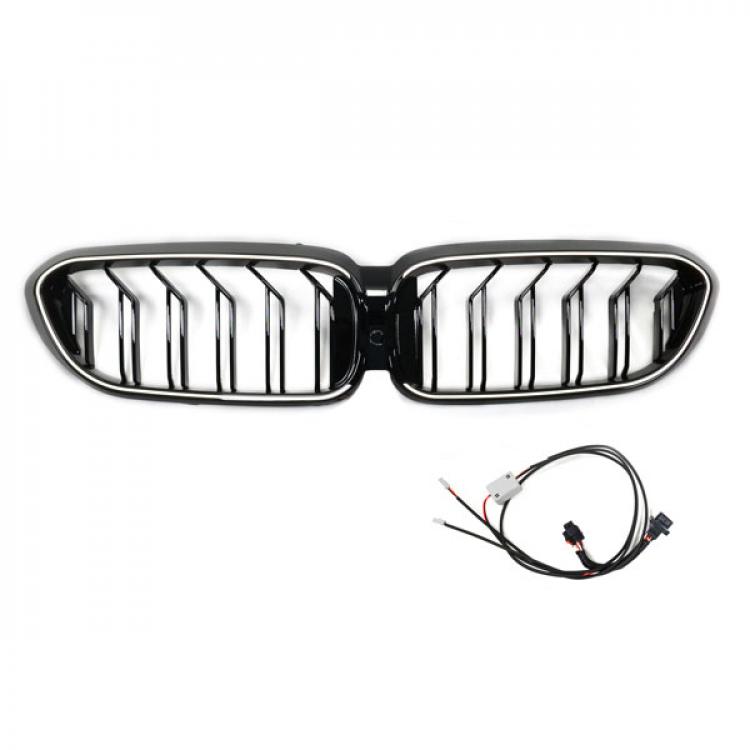 LED-Doppellamellen-Kühlergrill in Schwarz glänzend, passend für BMW 5er G30 2017–2020, alt bis neu