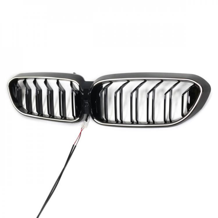 LED-Doppellamellen-Kühlergrill in Schwarz glänzend, passend für BMW 5er G30 2017–2020, alt bis neu