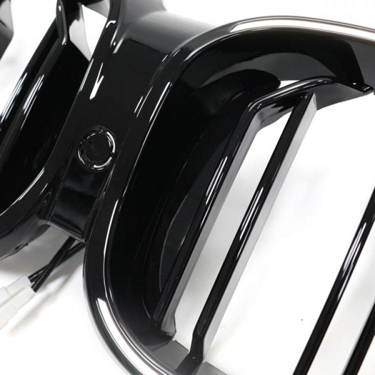 LED-Doppellamellen-Kühlergrill in Schwarz glänzend, passend für BMW 5er G30 2017–2020, alt bis neu