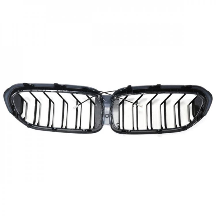 LED-Doppellamellen-Kühlergrill in Schwarz glänzend, passend für BMW 5er G30 2017–2020, alt bis neu