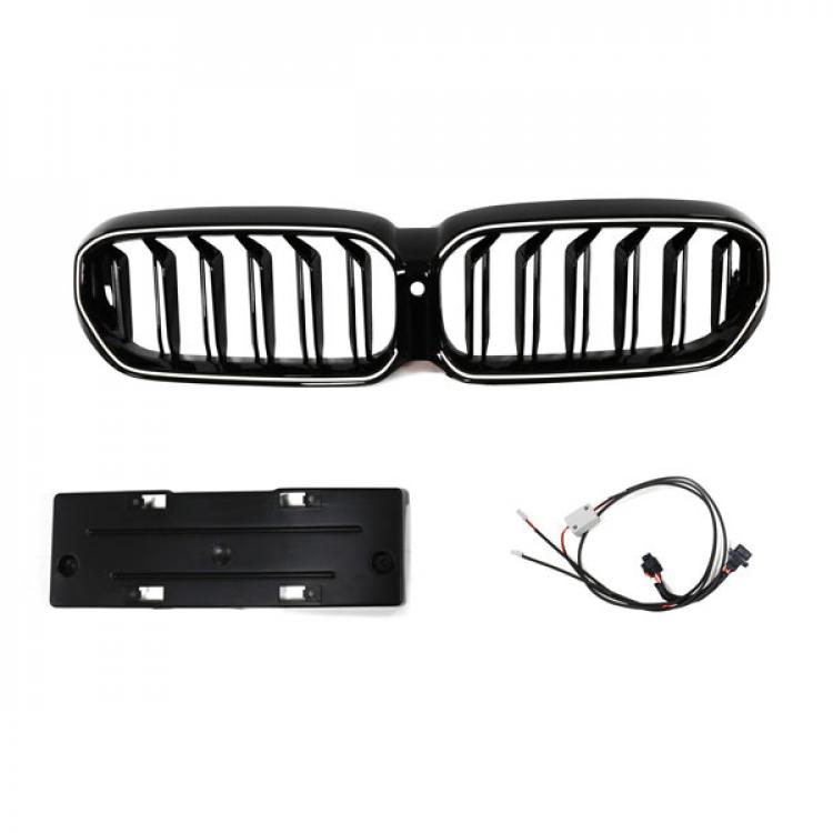 LED-Doppellamellen-Kühlergrill in Schwarz glänzend für BMW 5er G30 LCI 2020-2023