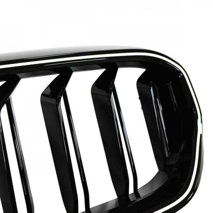 LED-Doppellamellen-Kühlergrill in Schwarz glänzend für BMW 5er G30 LCI 2020-2023