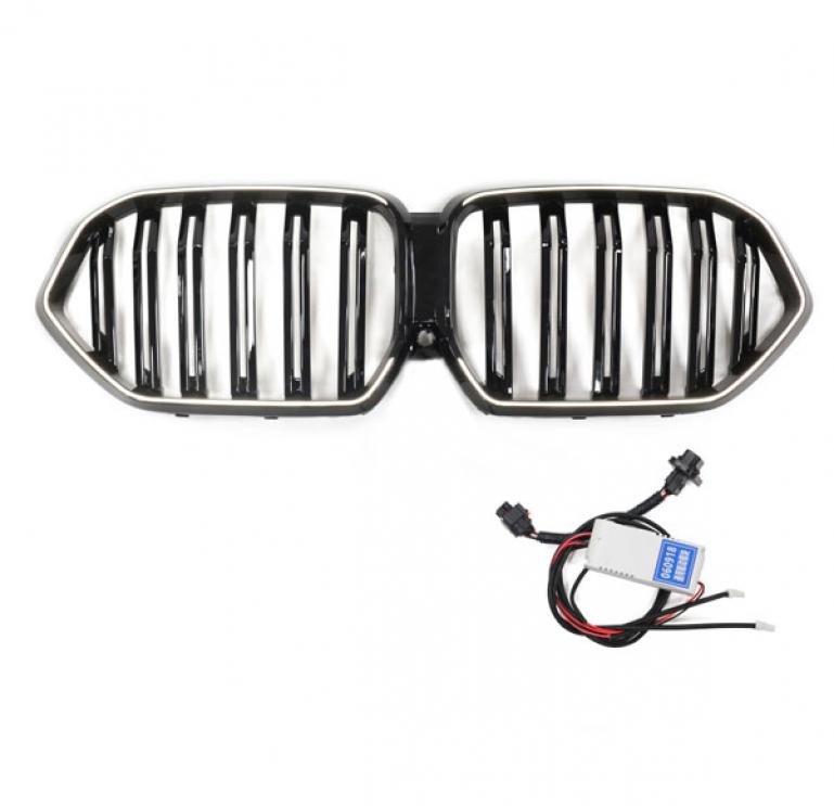LED-Doppellamellen-Kühlergrill in Schwarz glänzend passend für BMW X6 Serie G06 2019–2023