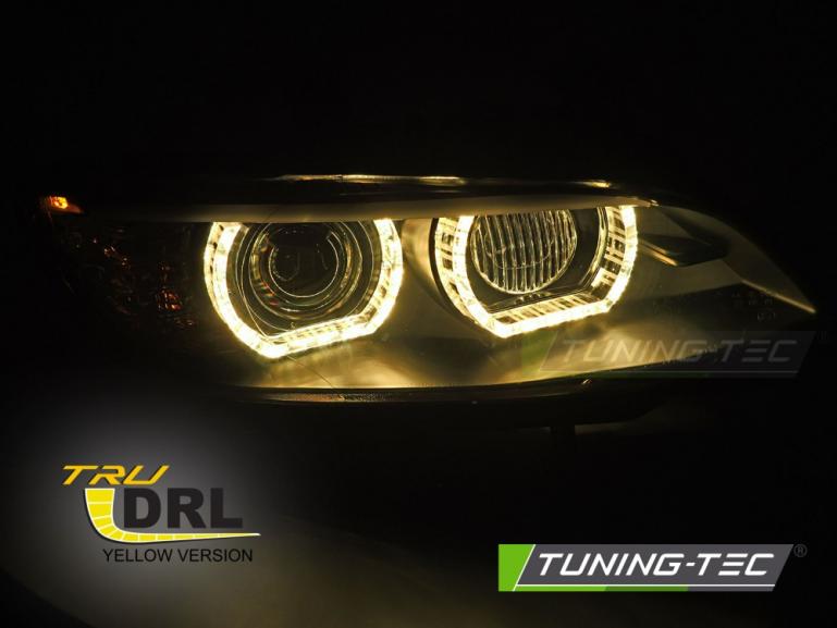 Preview: 3D Xenon "YellowSign" LED Tagfahrlicht Angel Eyes Scheinwerfer für BMW 3er Coupe/Cabrio E92/E93 06-10 schwarz