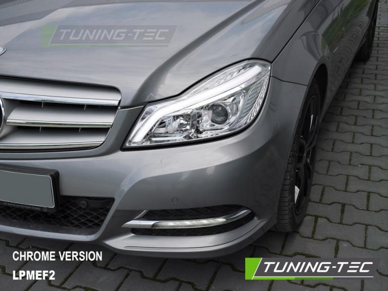 Upgrade Design Tagfahrlicht Scheinwerfer Set für Mercedes Benz C-Klasse W204 11-14 (Mopf) chrom