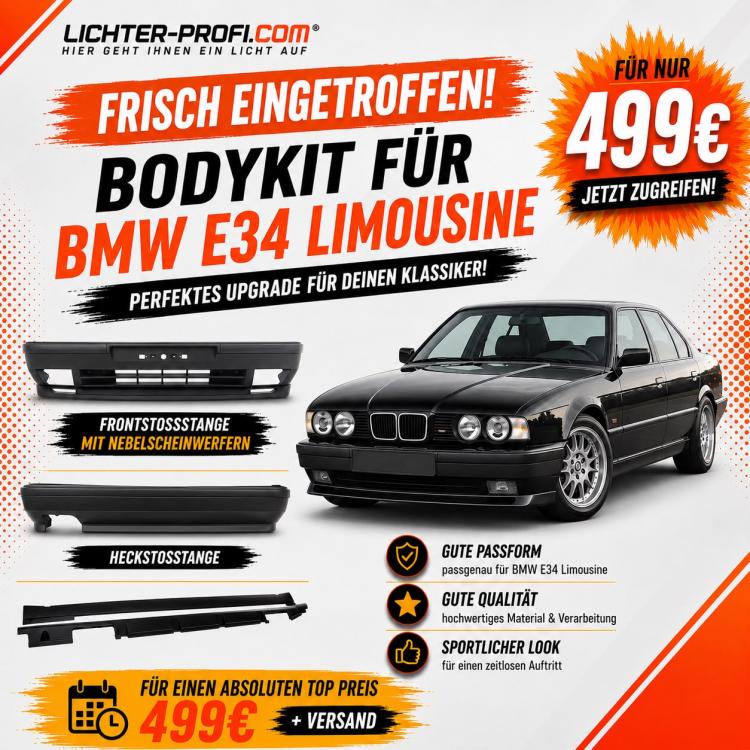 Upgrade Design Bodykit Set passend für BMW 5er E34 Limousine / Touring Front + Heck 87-97 + Seite 88-95