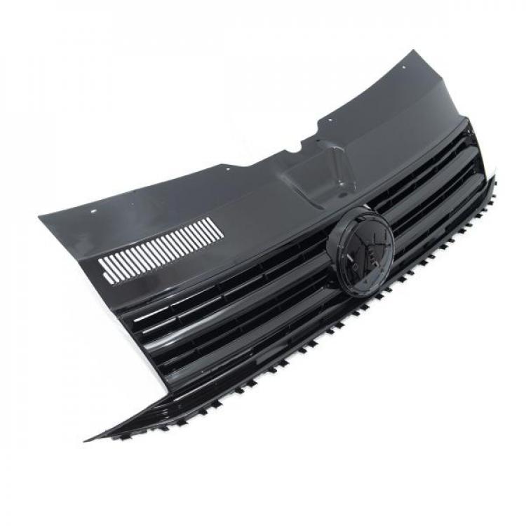 Bundle - Voll LED "Specialized" Tagfahrlicht Scheinwerfer mit LED-Blinker - Black Edition + Paket-Upgrade Design Kühlergrill + Hochglanz Schwarz + Set Gitter Grill Einsatz Stoßstange vorne unten Hochglanz Schwarz  passend für VW T6 15-19