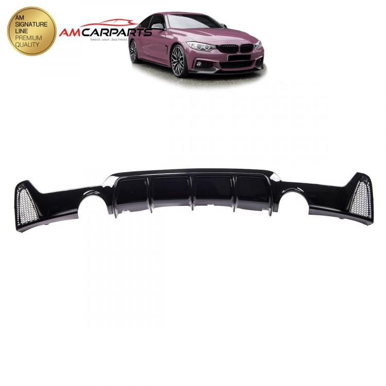 Upgrade Sport Design Heck Diffusor passend für BMW 4er F32 / F33 / F36 Coupe / Cabrio / Gran Coupe 13+ Hochglanz schwarz